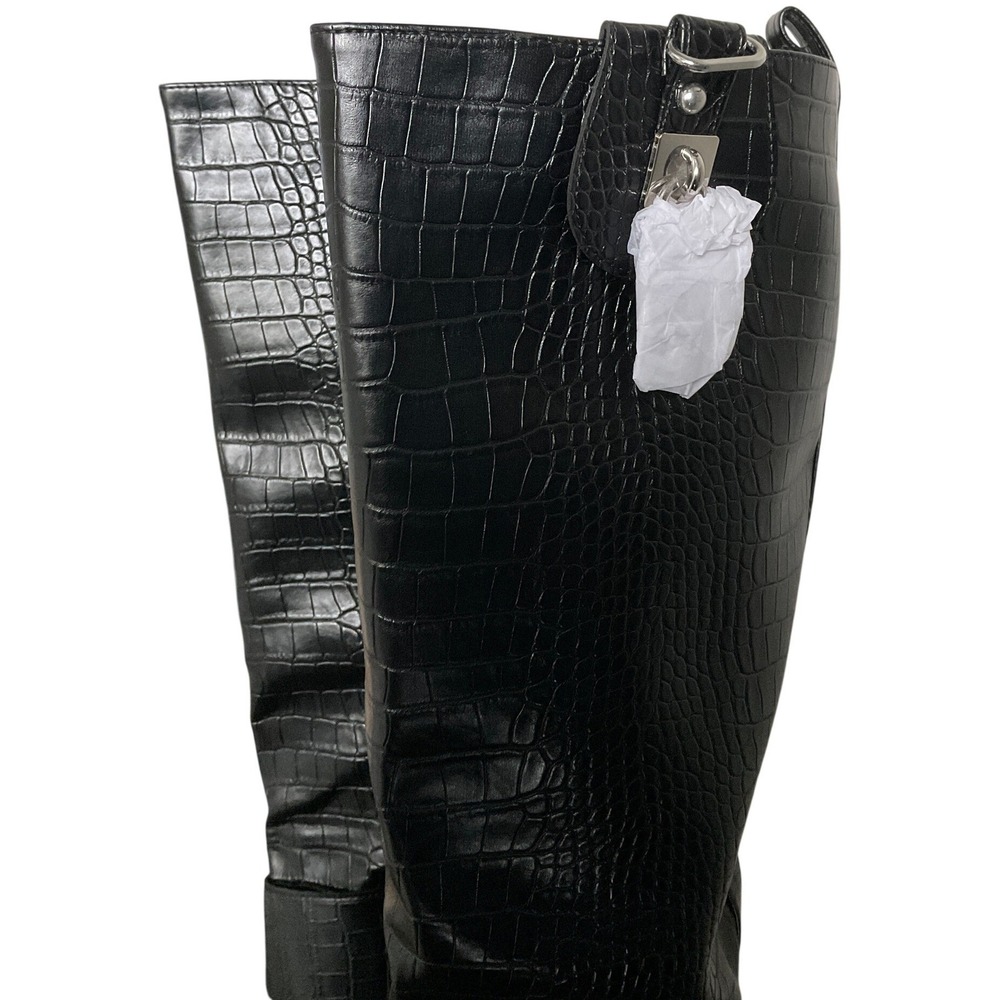 Azalea Wang Black Croc Pointed Toe Buckle Stiletto Knee High Boots Sz 11 - Picture 8 of 16